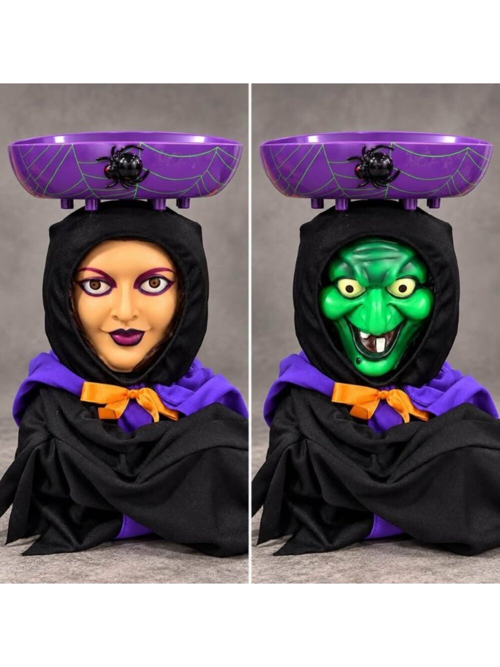 Gemmy Animated Face Changing Witch Candy Bowl Halloween Talking Cackling